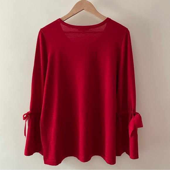 NWOT Talbots Red Bell Sleeve Merino Wool Sweater with Bow Accents Size 1X - Picture 8 of 12